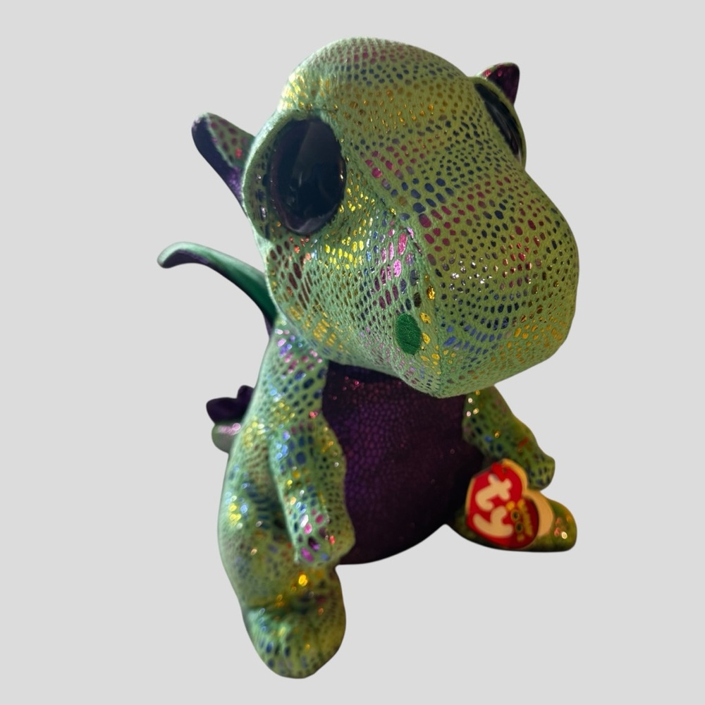 TY Beanie Boos Cinder The Dragon Green Purple Plush 9” Tall
